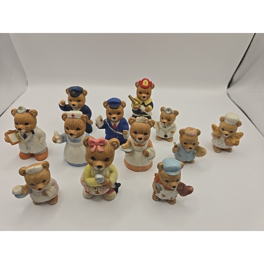 Set Of 12 Vintage Home Interior Occupation Bears Doctor Nurse Artist Firefighter